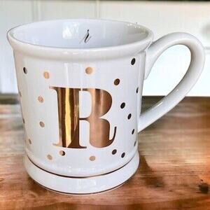 Pier 1 Monogram 'R' Large Mug White Gold Chrome Glam Coffee Gift Desk Pen Holder